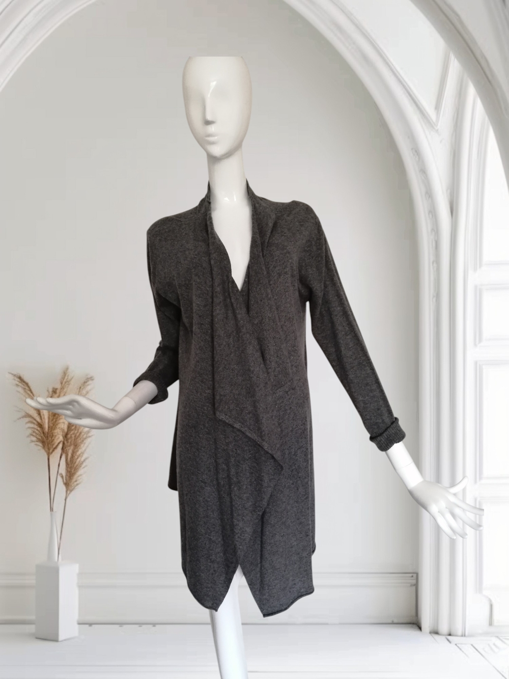Sioni Charcoal Gray Open-Front Draped Cardigan